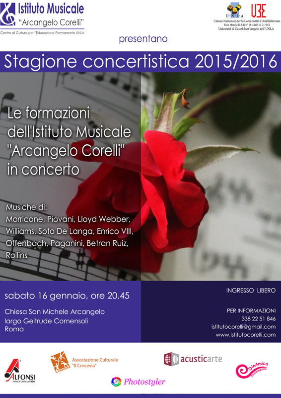 Scuola Musica Pietralata | 2016 locandina concerto orchestre Corelli 16 gennaio
