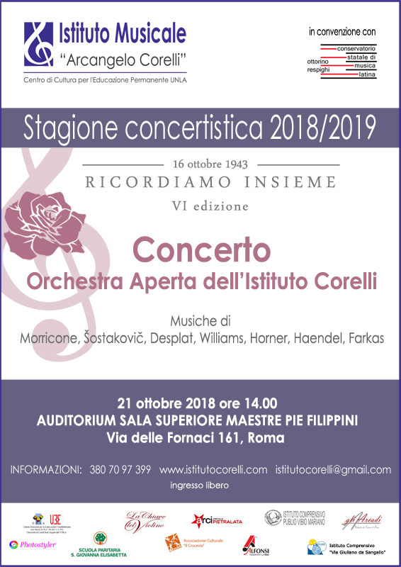 2018 locandina concerto Orchestra Aperta Istituto Corelli a via delle Fornaci 21 ottobre