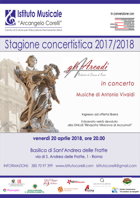 2018 locandina concerto gli Arcadi Sant'Andrea delle Fratte 20 aprile