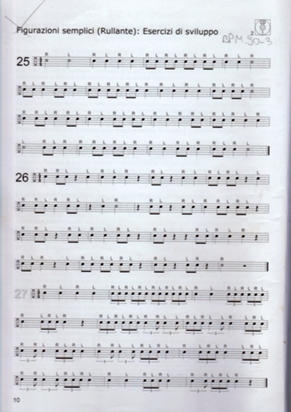 Esercizi di tecnica per batteria da pagina 10 di “The Drummer’s Technique” di Cristiano Micalizzi, Ricordi Editore MLR720