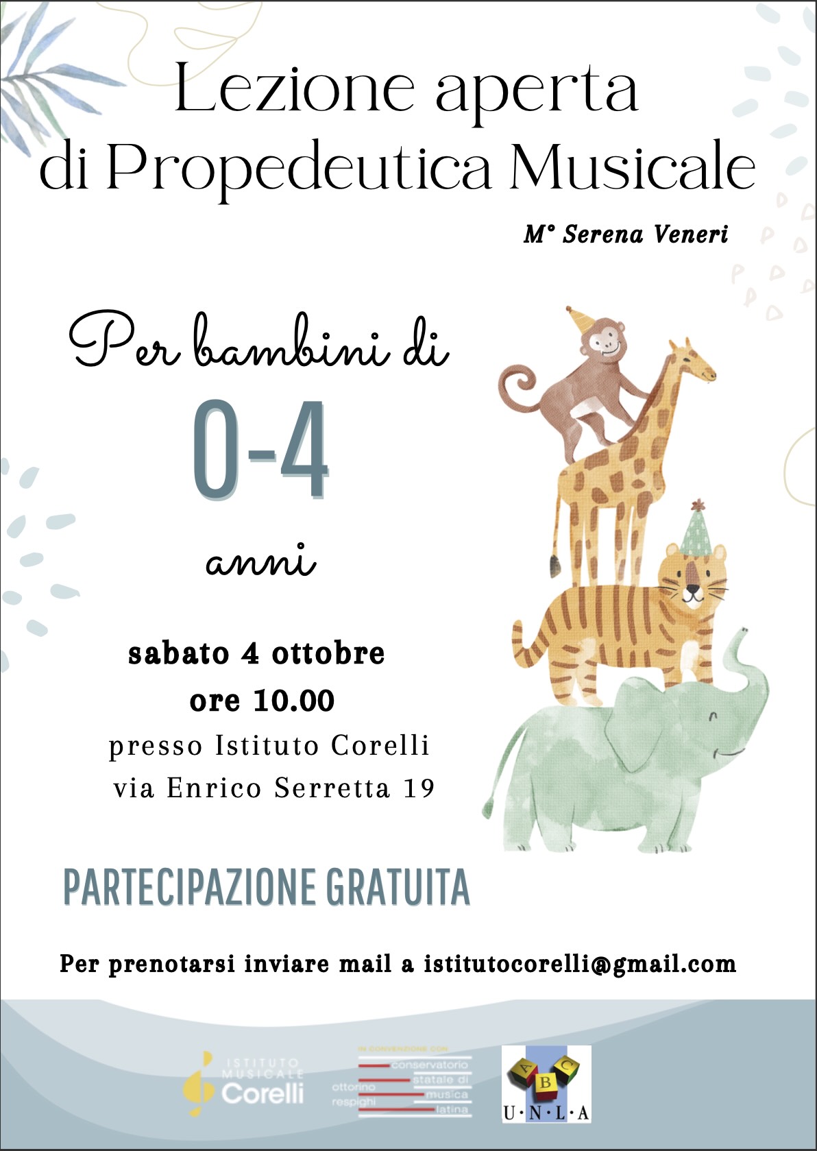 Lezione aperta gratuita di propedeutica musicale per bambini da 0 a 4 anni