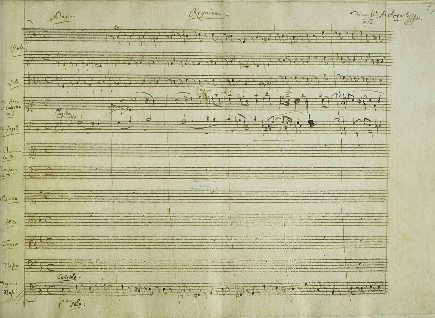 Una pagina spartito da K626 Requiem di Mozart